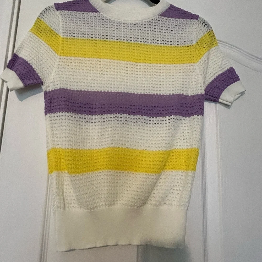 CHANEL Yellow and Purple Crew Neck Sweater